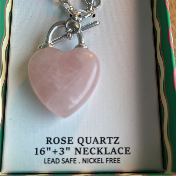 Piper K Pink Rose Quartz 💕Heart Pendant on Silver-Link Chain - Picture 2 of 6